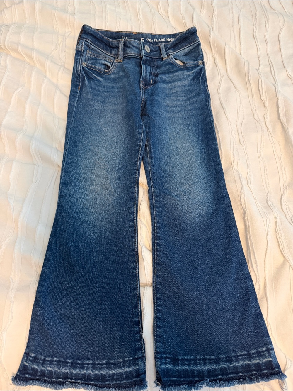 GAP Kids Girls Dark Blue Flare Jeans with Frayed Hem